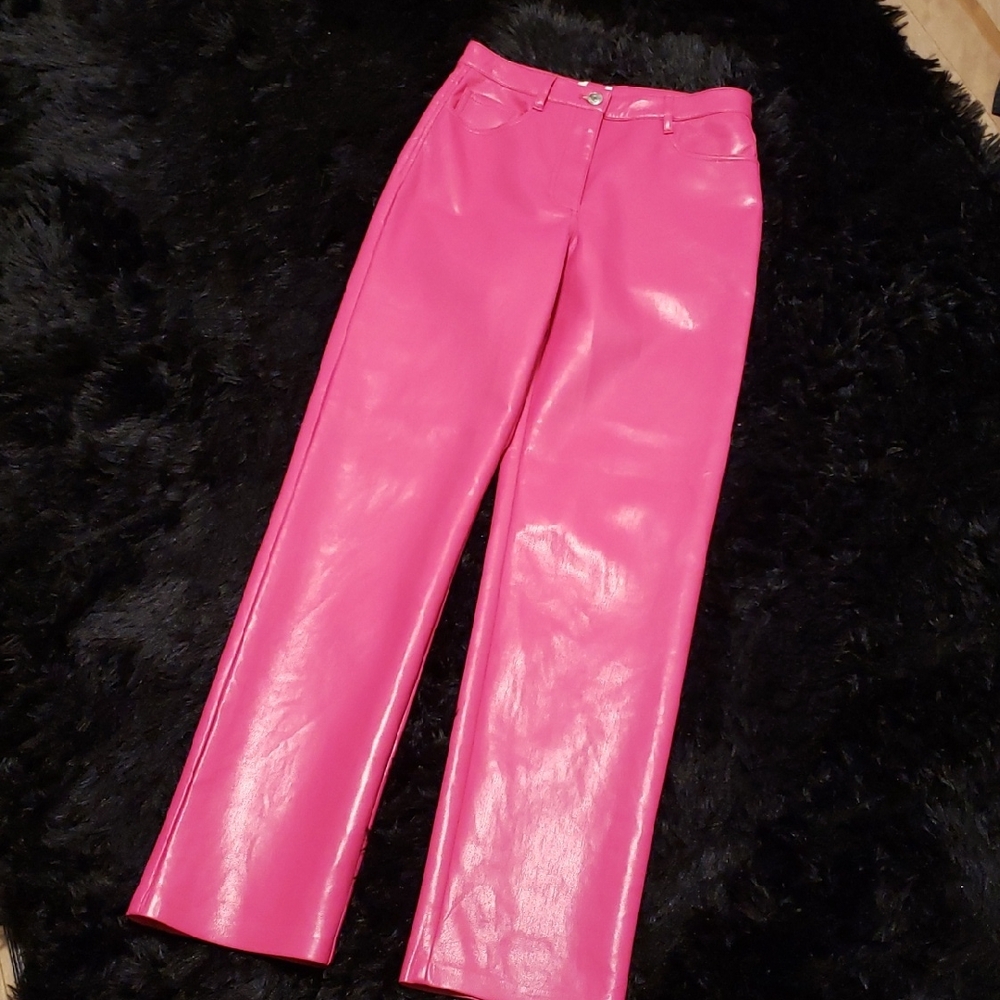 🧿Wilfred Melina Hot Pink Pleather  Straight Leg Pants